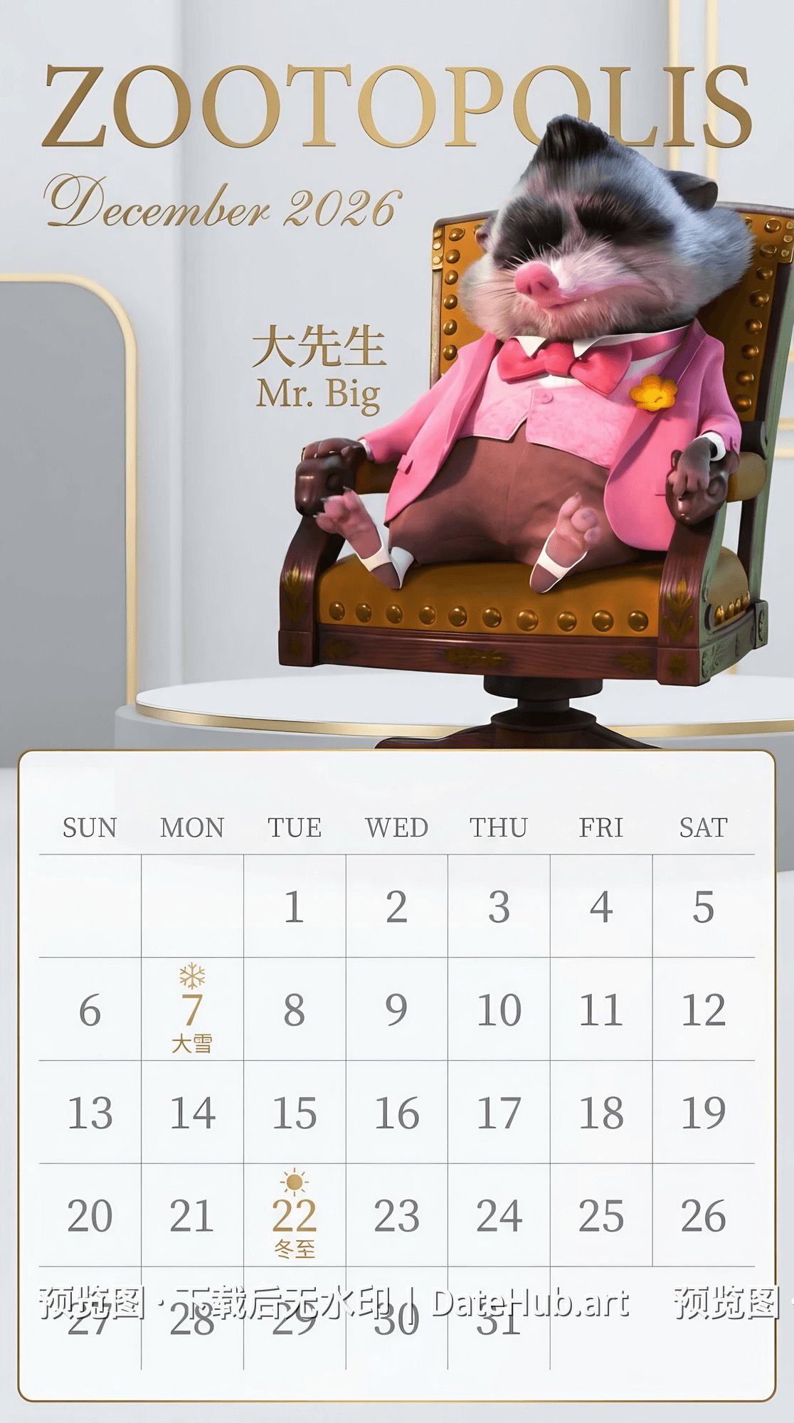 2026年疯狂动物城版日历,无损高清版